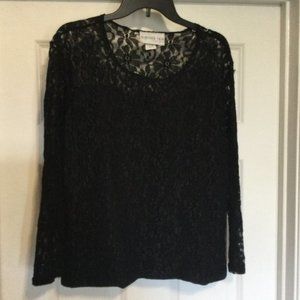Bedford Fair Size 2X Black Lace Blouse Top EUC